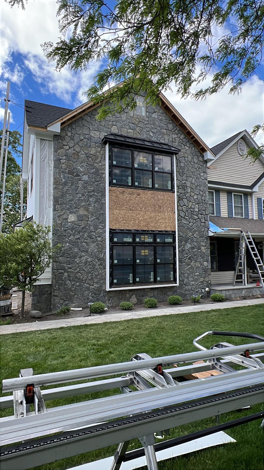 Stone facade on a residential construction project